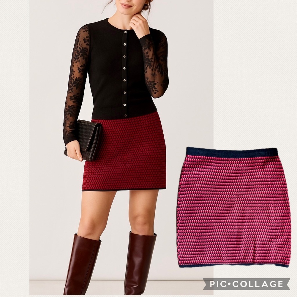 Willi Smith M Red‎ & Black Knit Mini Skirt Textured Pull-On Stretch Waist